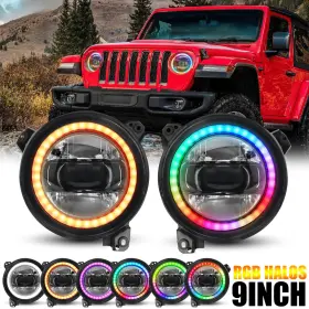 Atqpjl12001rgb Aaiwa 2pcs Rgb Halo 9 Inch Led Headlights Drl For 2018-2024 Jeep Wrangler Jl Gladiator Jt