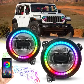 Qpjl12002rgb Aaiwa 2x 9 Inch Led Rgb Halo Headlights Combo For Jeep Wrangler Jl Gladiator Jt 2018