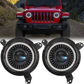 Qplm0150w Aaiwa Pair 9 Inch Round Led Headlights For Jeep Wrangler Jl Gladiator Jt 2018 To 2026