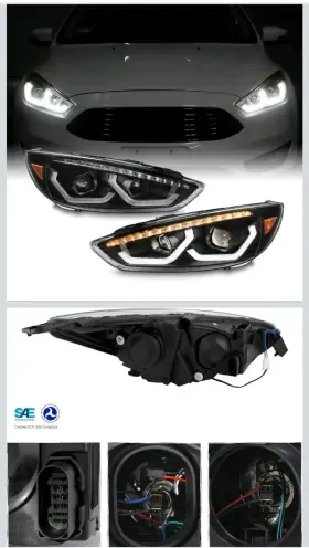 9-p1ffo15bk Akkon For 2015-2018 Ford Focus Led Tube Drl Halogen Type Projector Black Headlights 9-p1ffo15bk Akkon For 2015-2018 Ford Focus Led Tube Drl Halogen Type Projector Black Headlights