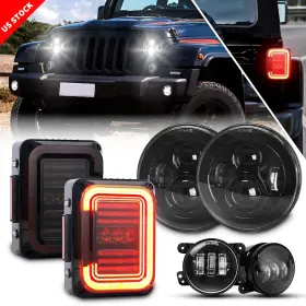 Amonly 674519805960 Combo 7 Inch Led Headlights And Fog Lamps Tail Lights For Jeep Wrangler Jk 2007-2017