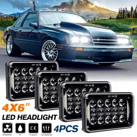 H6545ln007d013 Amonly 4pcs Black 4x6 Inch Led Rectangle Headlights Sealed Halo For Ford Mustang 1979-1986