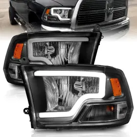 111515 Anzo Crystal Headlight Set With Light Bar Style Black Housing Clear Lens Pa