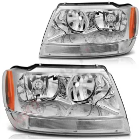 10817035 Apk Headlights Assembly For 1999-2004 Jeep Grand Cherokee Pair Chrome Halogen 10817035 Apk Headlights Assembly For 1999-2004 Jeep Grand Cherokee Pair Chrome Halogen