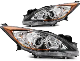 App128215s01 App-autoparts For 2010-2013 Mazda 3 5-speed Chrome Headlight Assembly Amber Pair Clear Lens