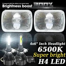 100w Aqj 545490957408 Pair 4x6 Inch Headlights Hi/lo Beam White Led Clear Lens Diamond Glass Headlamp 100w Aqj 545490957408 Pair 4x6 Inch Headlights Hi/lo Beam White Led Clear Lens Diamond Glass Headlamp