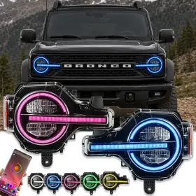 Archaic Dd-lm-2021-z-rgb Pair Rgb Halo Drl Led Projector Headlights For Ford Bronco 2021-2025 Front Lamps