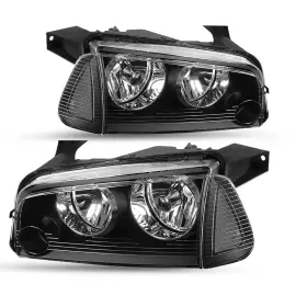 Auheadmotor 256498 06-10 Dodge Charger Headlights With Corner Signal Parking Black Clear Headlamps