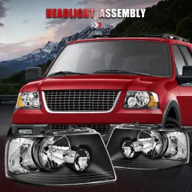 Adp16213101s Autodayplus Headlights Assembly Fits 2003-2006 Ford Expedition Black Housing Headlamps Pair