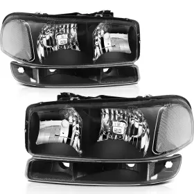 Aut16216602s Autodealsparts Headlights Assembly For 1999-2007 Gmc Sierra 1500 Yukon 4pcs Black Halogen Pair