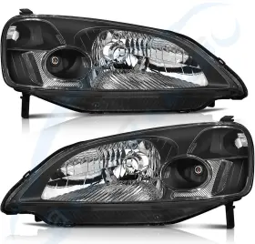 Aut16363101s Autodealsparts For 2001-2003 Honda Civic Black Housing Left Right Side Headlights Assembly
