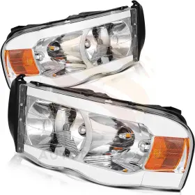 Aut16958502s Autodealsparts Headlights Headlamps For 2002-2005 Dodge Ram Pair Chrome Turn Light Set