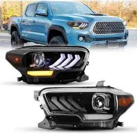 Wj1025-0715-l-16 Autofree Black Led Sequential Headlights Lamps Assembly For 2016-2019 Toyota Tacoma Pair