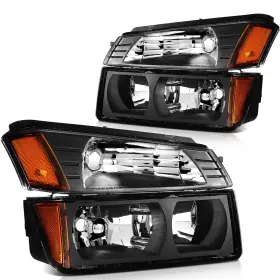 Un16009701n Autoparts Union Pair Headlights Assembly Bumper Light Black Housing For Chevy Avalanche 02-06