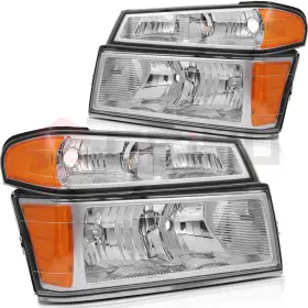 Un16136001n Autoparts Union Headlights Assembly For 04-12 Chevy Colorado Chrome Amber Driver Passenger Side