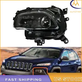2042040 Autotyrts For 2014-2016-18 Jeep Cherokee Driver Left Side Halogen Headlight Assembly Black
