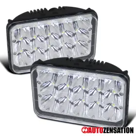 Autozensation 684758655981 4x6 Sealed Beam 15-led H4 Chrome Crystal Square Headlights Head Lamp