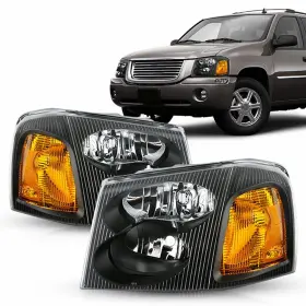 15069669 Auxito Black Lh Rh Headlight Assemblies For 2002-2009 Gmc Envoy 2002-2006 Xl 15069669 Auxito Black Lh Rh Headlight Assemblies For 2002-2009 Gmc Envoy 2002-2006 Xl