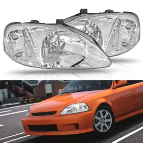 33101s01a02 Auxito Headlights Headlamps Assembly For 1999-2000 Honda 2/3/4dr Civic Models Chrome P