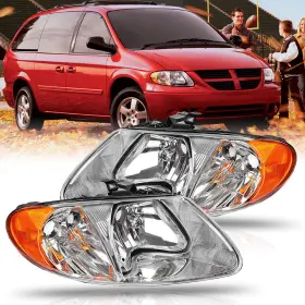 Ch2503129 Auxito New Headlight Set Replacements For 2001-2007 Dodge Grand Caravan Pair Chrome 2pc