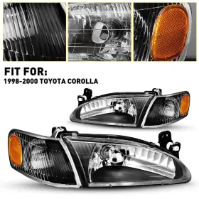 Ddzc-corolla-98-00-ba Auxito For 1998 1999 2000 Toyota Corolla Headlights Corner Lights Black Left Right
