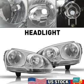 Ddzc-jetta-05-10-cc-eoo Auxito For 05-10 Volkswagen Vw Jetta Rabbit Black Housing Headlight Replacement Lamps N