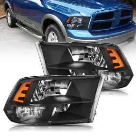 Ddzc-ram-09-18-eae Auxito Left Right Black Headlight Fit 2009-2018 Dodge Ram 1500 2500 3500 Quad Lamps 2pc