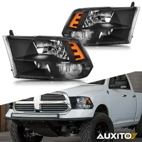 Ddzc-ram-09-18-eak Auxito Black Headlights Assembly Fit 2009-2018 Dodge Ram 1500 2500 3500 Quad Lamps L R