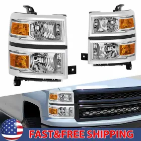 Ddzc-silverado-14-15c-ca-eooh Auxito For 14-15 Chevy Silverado 1500 Chrome Housing Amber Corner Headlight Head Lamps