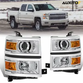 Ddzc-silverado-14-15p-ca Auxito For 2014-2015 Chevy Silverado 1500 Pair Projector Headlight Assembly Chrome Epl