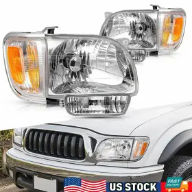 Ddzc-tacoma-01-04-ca Auxito For 01-2004 Toyota Tacoma Chrome Headlights Amber Signal Lamps Bumper Lights B