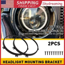 Ddzj-jk-07-17-w Auxito Round Headlight Mounting Bracket Ring Trim For Jeep Wrangler Jk Jku 2007-2018 2x