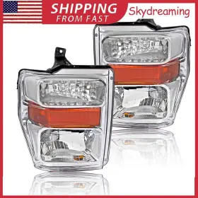 Fo2503285 Auxito Chrome Headlights For 08-10 Ford F-250 F-350 F-450 Duty Super Amber Reflector Q Fo2503285 Auxito Chrome Headlights For 08-10 Ford F-250 F-350 F-450 Duty Super Amber Reflector Q