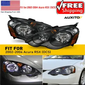 Hl-ac411020ba-120-j9 Auxito For 2002 03-2004 Acura Rsx Dc5 Headlight Assembly Black Right Left Amber Side