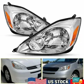 To2502150 Auxito Left And Right Side Headlights For 2004-2005 Toyota Sienna Chrome Amber Reflector