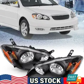 Tycr05.06 Auxito For 2003-08 Toyota Corolla Headlights Head Lamps Black Housing Amber Corner 2x Y