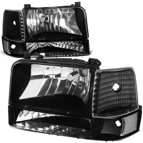 Hl-f15092bkcl10 Bezt Black Clear Headlights Bumper Lamps For 1992-1996 Ford F150 F250 F350 Bronco