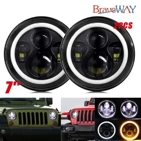 J003tb Braveway For Jeep Wrangler Jk Cj Lj Tj Pair 7 Inch Round Sealed Led Headlights Drl Angel Eyes J003tb Braveway For Jeep Wrangler Jk Cj Lj Tj Pair 7 Inch Round Sealed Led Headlights Drl Angel Eyes