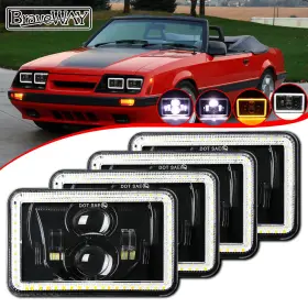 T001zq4p1552522 Braveway For Ford Mustang 1979-1986 4pcs 4x6 Inch Led Headlights Sealed Beam Drl Turn Signal
