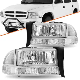 Sdd-hlohdd974pchcl1 Bryght Fits 1997-ft04 Dodge Dakota 1998-2003 Durango Chrome Clear Headlights Left Right