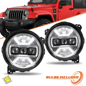 Veh979500 Bryght Led Headlights For 2018-2022 Jeep Wrangler Jl Gladiator 2020-2022 With Halo Drl