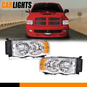 C-02hla3714awt Carlights Pair Headlamps For 2002-2005 Dodge Ram 1500 2500 3500 Clear Lens Chrome Housing