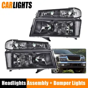 C-02hla4543abw Carlights Black Housing Clear Corner Headlights Fit For 2004-2012 Gmc Canyon/chevy Colora