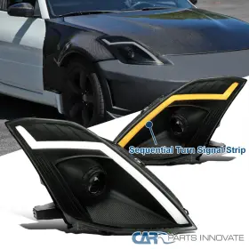 26010-cf40b Carpartsinnovate Black Smoke Projector Headlights Fits 2006-2009 350z Hid Led Switchback Headlamp