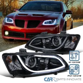 92224812 Carpartsinnovate Fits 2008-2009 Pontiac G8 Glossy Black Projector Led Strip Headlights Lamps