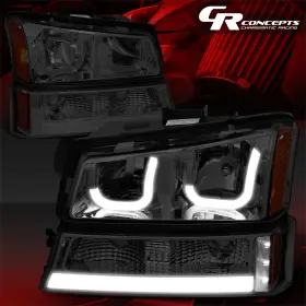 Crc-hl3dledcs03amsm Charismatic Racing Concepts Smoked Amber Led Halo Drl Signal Headlights For 2003-2007 Silverado/avalanche
