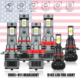 240363-9005 Chusyyray H11 9145 For 2009-2017 Dodge Ram 1500 6x Led Headlight Fog Light Bulbs Combo Kit 6000k