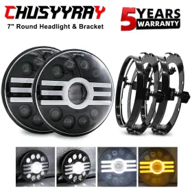 Chusyyray 742404182400 7 Inch Round Headlights And Brackets For Ford Mustang 1965-1978