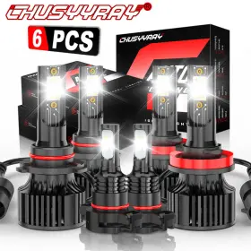 5202 Chusyyray 9005 H11 For Gmc Sierra 1500 2500 3500 2007-2013 6x 6000k Led Headlights Hi/lo Fog Bulbs