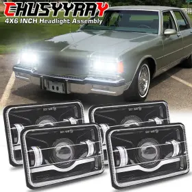 Chusyyray 925989388072 4pcs 4x6 Inch Led Headlights Music Halo Drl Kit For Chevrolet Caprice 1977-1986